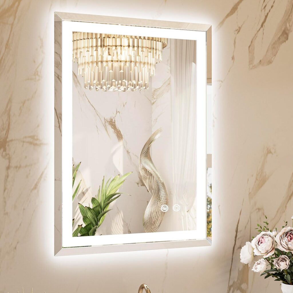 TETOTE Beveled LED Bathroom Mirror | Touch Control, Anti-Fog & LED Lighting